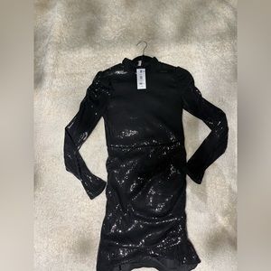 Sequence mickneck bodycon sequins dress in jet black